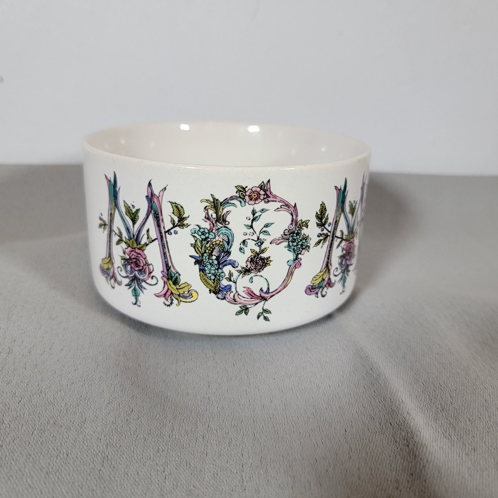 Napco Bowl Mom‎ Small Cup Ceramic lFloral Vintage Mother Pink Flowers Garden